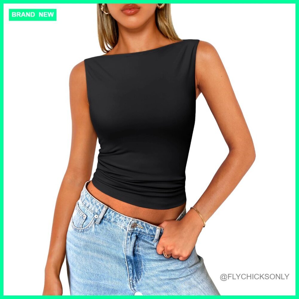 Sleeveless Boat Neck Tank Top 85% Nylon 15% Spandex Regular Fit Summer
